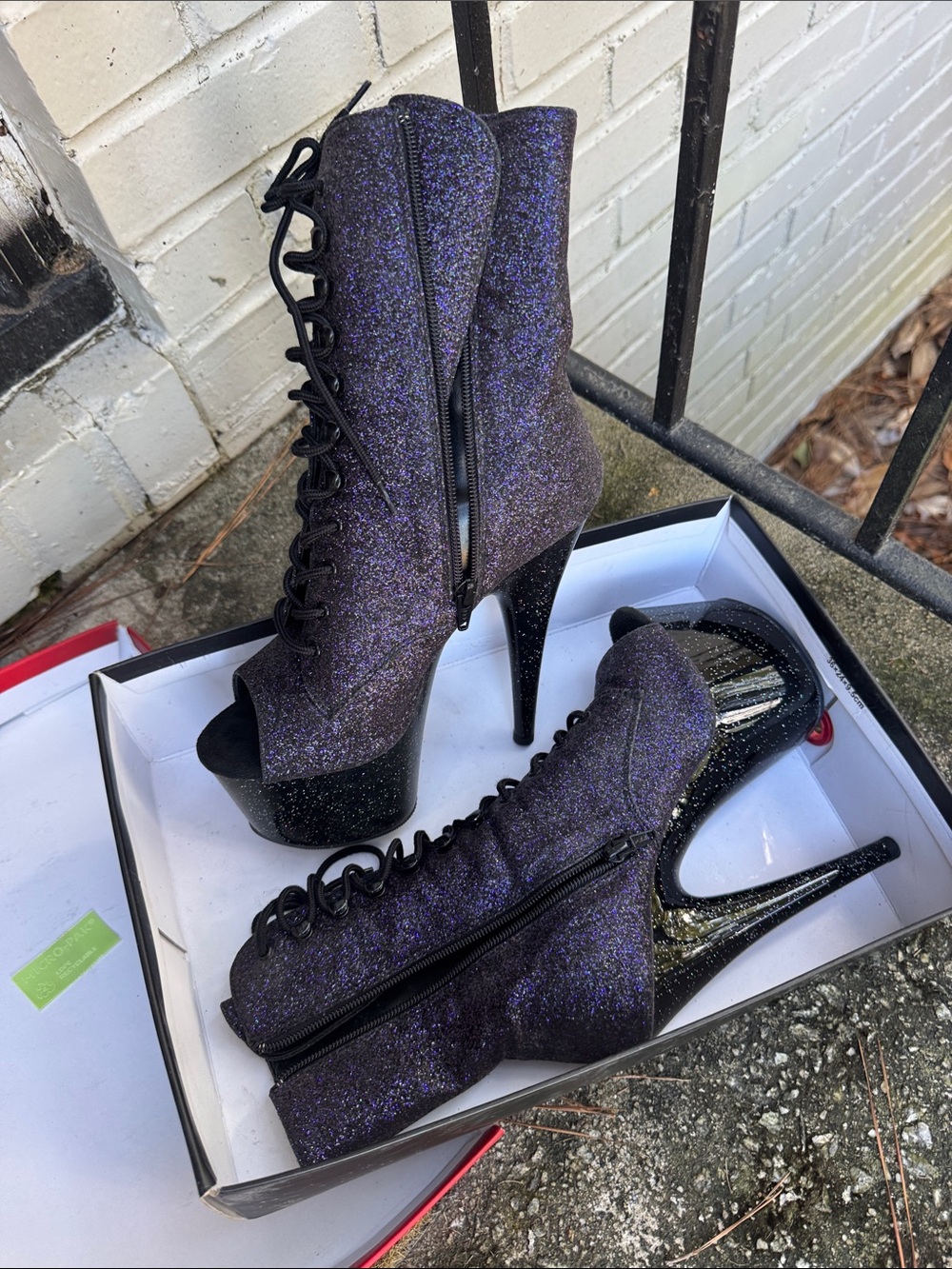 Pleaser Purple Glitter Lace-Up Platform Heeled Booties